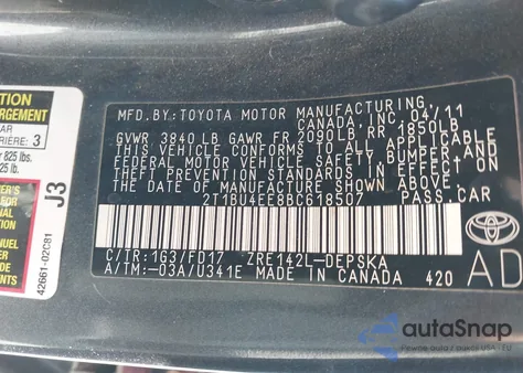 2011 Toyota Corolla S z USA, uszkodzony, nr VIN 2T1BU4EE8BC618507